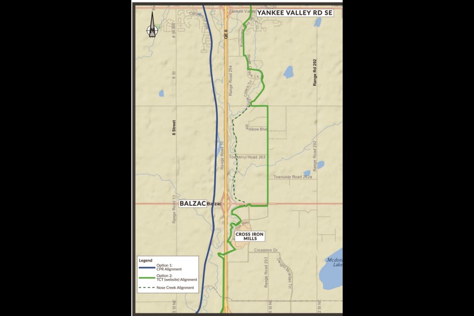There are three options that are being looked at to see what would work best for a bike path that would stretch from Airdrie to Calgary. 