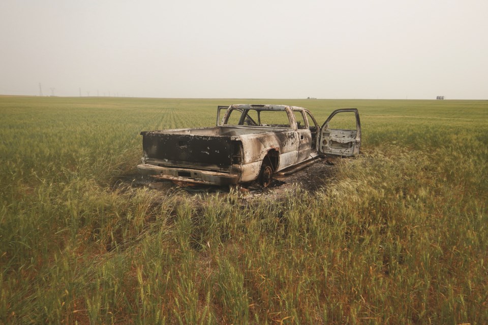 A burned up 2001 GMC truck was found in a Rocky View County field last month, and Airdrie Rural RCMP officers are looking for witnesses. 