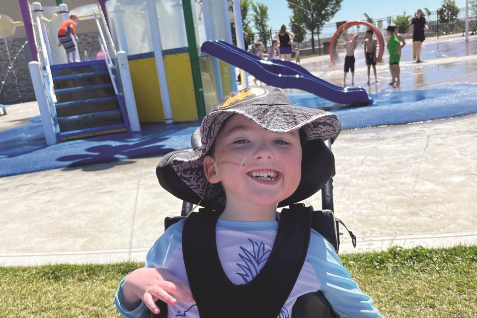 Kayla McPhail and her son Bronson, who has cerebral palsy, will soon be playing on Airdrie’s first inclusive playground in Bayside Rise.