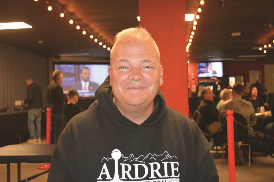 Mayor Peter Brown celebrates with a COVID-safe event at the Overtime Lounge with friends, family, and supporters, following the news he was voted mayor of Airdrie for a fourth term in 2021. 