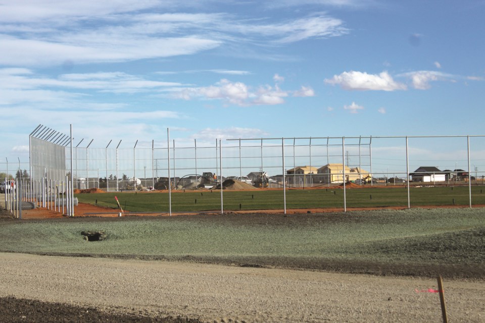 The new ball diamonds that are nearly ready in Langdon, pictured under construction here in summer 2020, will officially be called Iron Horse Fields. Scott Strasser/Rocky View Weekly