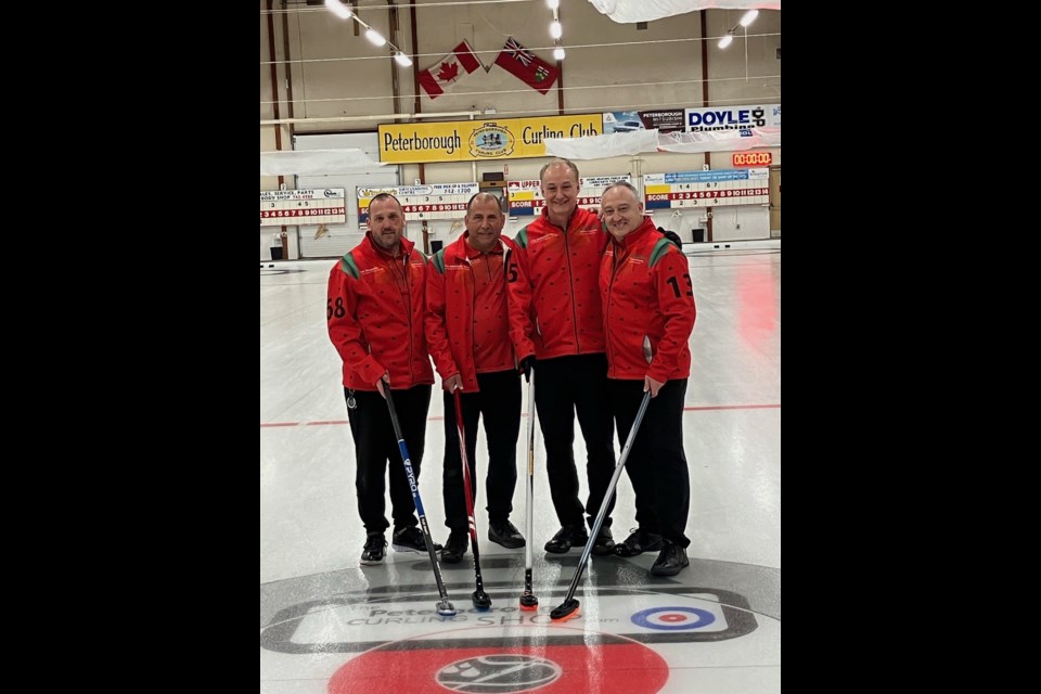 The Rotary curling team from L to R, Andy Sweetman, Gary Gaudette, Darren Grierson, and Collin Georget.