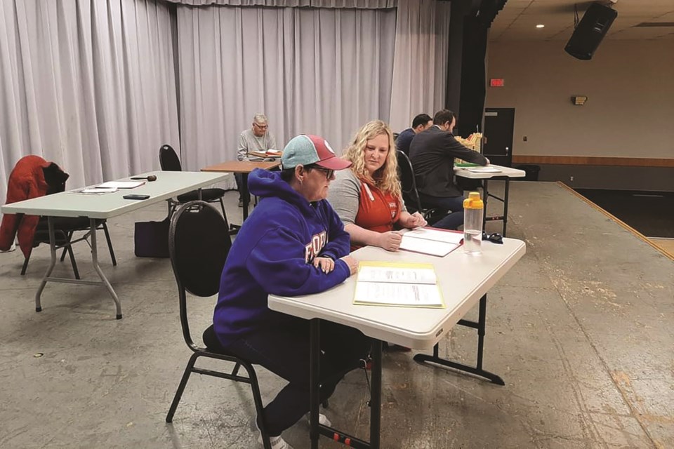 Cast members of "Objectionable Conduct" practice for their upcoming production. Local thespians Carmen Steele and Jenn Price are pictured.