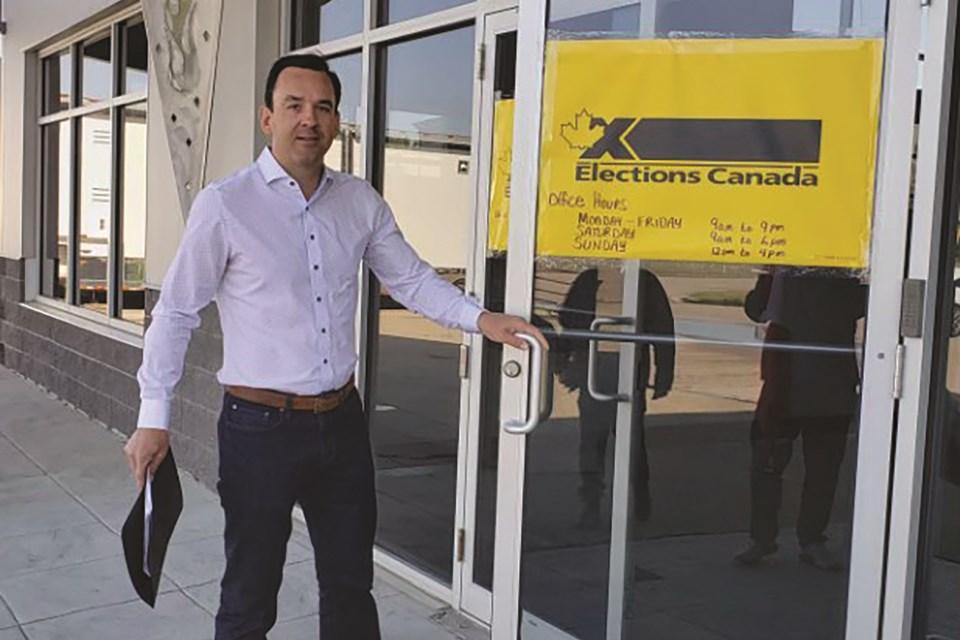 Blake Richards is pictured filing his nomination papers on Aug. 18 for the upcoming federal election. The Conservative party candidate is running for re-election for the riding of Banff-Airdrie on Sept. 20. 