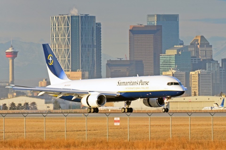 The Samaritan’s Purse 757 landed in Calgary, Alberta, at 8:35 a.m. on March 19, carrying supplies for an Emergency Field Hospital, ready to deploy worldwide. The DC-8 aircraft landed shortly after at 9:19 a.m.
