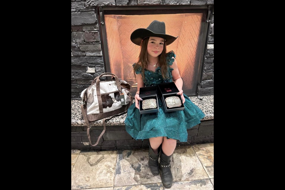 Aside from designing fashion, Wright is also a champion barrel racer. She was awarded two Buckles in March for barrel racing and pole bending.