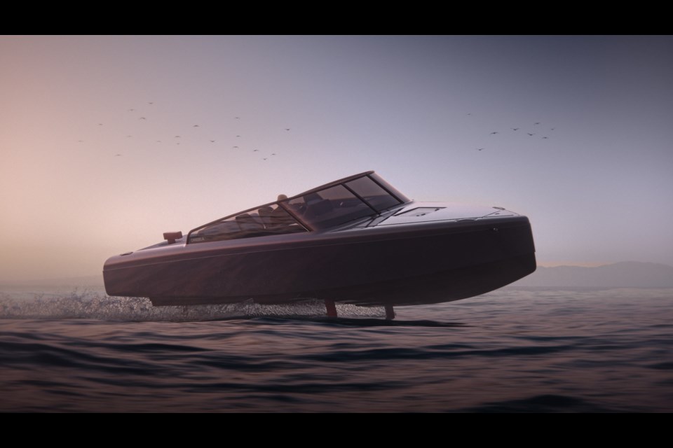 Welcome to the future: A Swedish Candela C-8 hydrofoil electric boat “flies above the waves in absolute silence” reducing the energy used compared to a combustion engine by 80%. It flies at 30 knots. (Supplied)