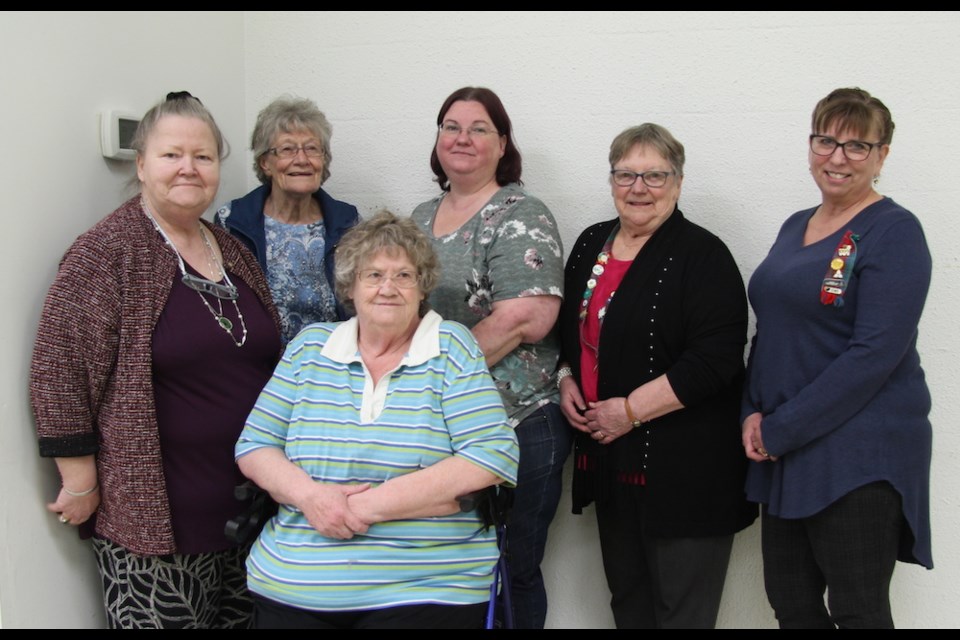 The new executive of the Peace River District WI, from left to right: Katharina Keuth, Ruth Veiner, Carrinne Forrest, Jill Copes and Lynn Norman. Seated: Nancy Germain.