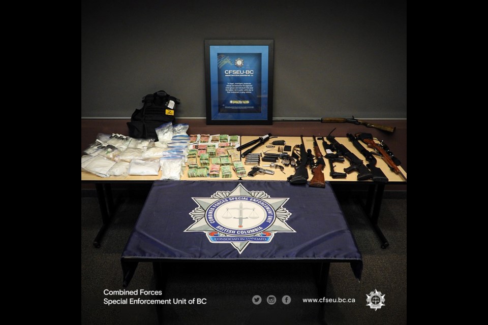Drugs, firearms, and cash seized as part of the investigation (Combined Forces Special Enforcement Unit of British Columbia)