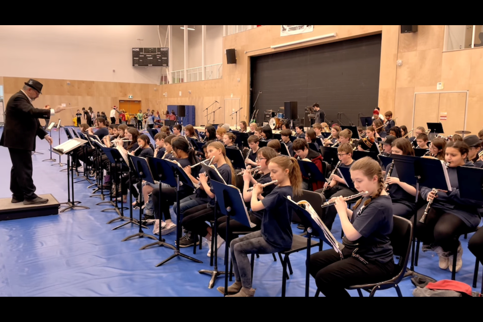 Beginner band students perform during a variety fundraising concert in support of senior band students on Feb. 23, 2023.