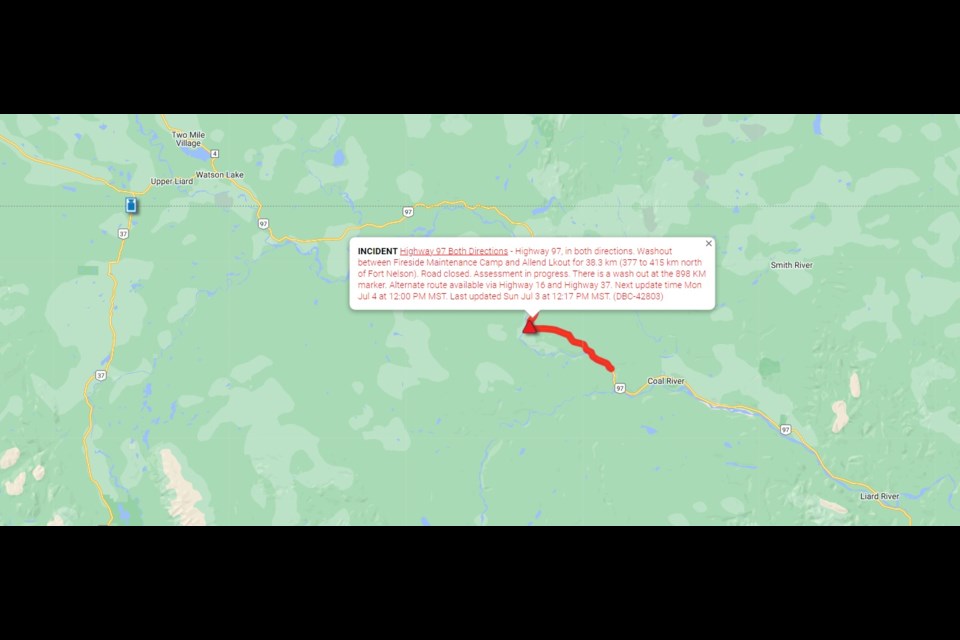 BC traffic heading north to the Yukon is being stopped well before a landslide north of Coal River. Authorities on both sides of the washout are suggesting BC highways 16 & 37 as an alternate route.