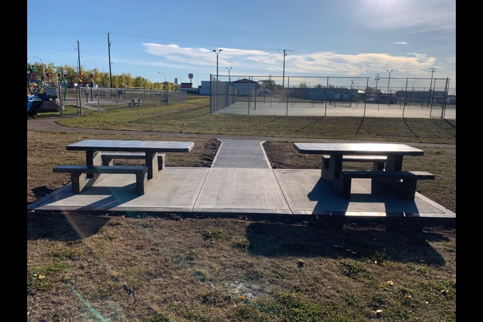The new accessible picnic tables. 