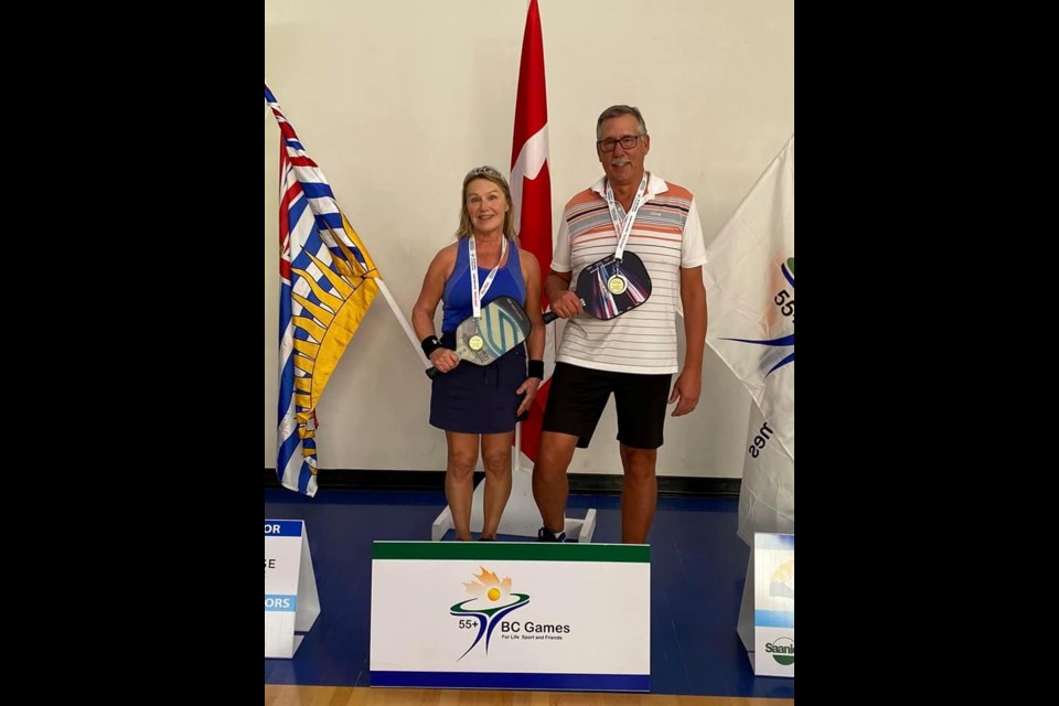 B.C. 55+ games gold medalists Corey Jonsson from Fort St. John and Taylor's Dan Hogg who took first in mixed doubles 3.0 pickleball