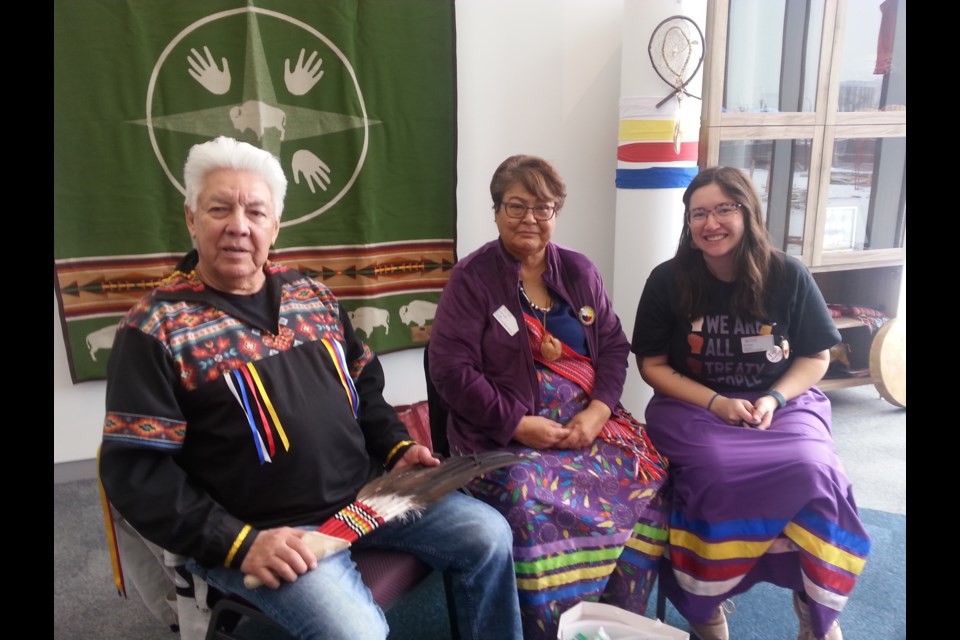 (L-R) Elder Gilman Cardinal, Lynn Lush and Summer Sigaty, Indigenous Educators at Telus World of Science Edmonton. Photo: Lucy Haines