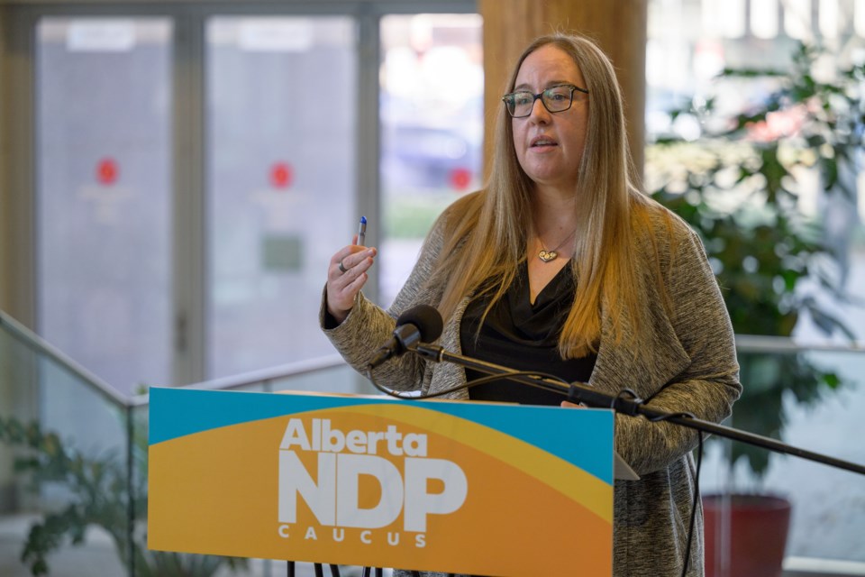 Alberta NDP House Leader at a news conference on Monday saying the NDP is scheduling in-person town halls for Albertans to discuss proposed changes to CPP. Photo Alberta NDP