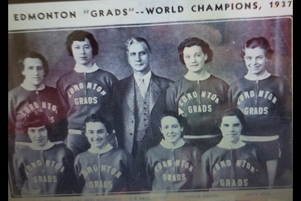 Items from the City Heritage Collection will be on display in pop-ups for Edmontonians, free of charge, starting this summer. Edmonton Grads and coach photo 1937.