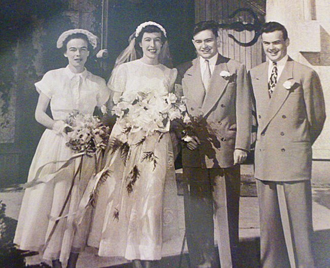 Tony Cashman married Veva Costello on Aug. 30, 1950.  At left is Veva’s sister Margaret, and at right is Tony’s brother, John, the best man. Photo supplied 