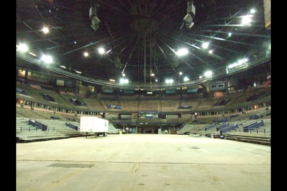 Shuttered in 2017, the Northlands Coliseum (a.k.a. Edmonton Coliseum, Skyreach Centre, Rexall Place) is only home to mice, bats and pigeons now. Photo Ken Davis.