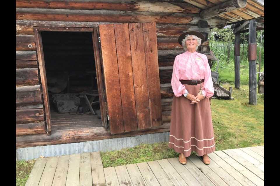 Leslie Piercy, 75, interpreter at the Jack London cabin, moved to Dawson City in 1973. She says, "I just love it here." Photo; Gary Poignant 