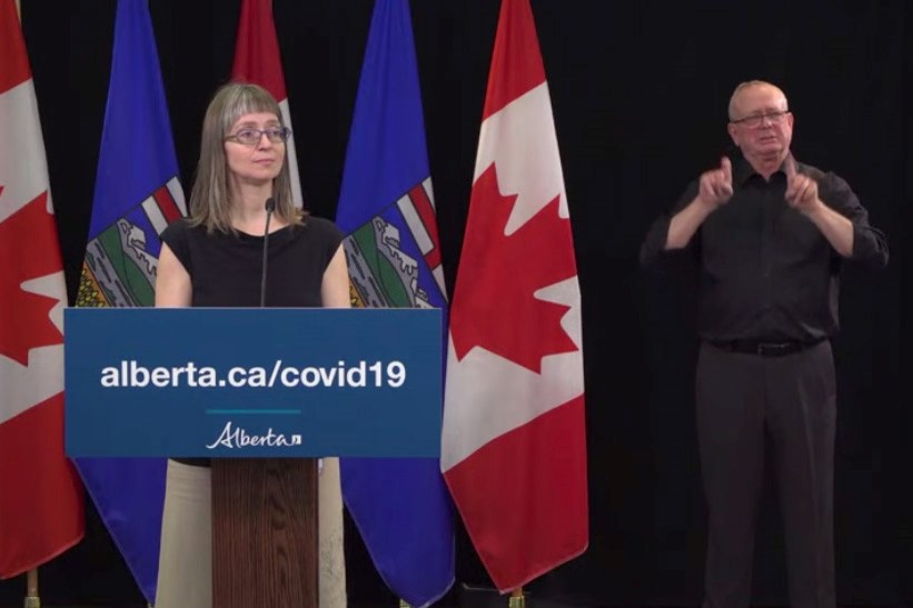 The province's Chief Medical Officer of Health Dr. Deena Hinshaw provides an update on COVID-19 on Wednesday, April 1 (Photo is a screen capture.)
