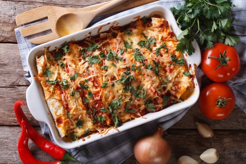 Turkey enchilada pie is a variation on the traditional enchilada.