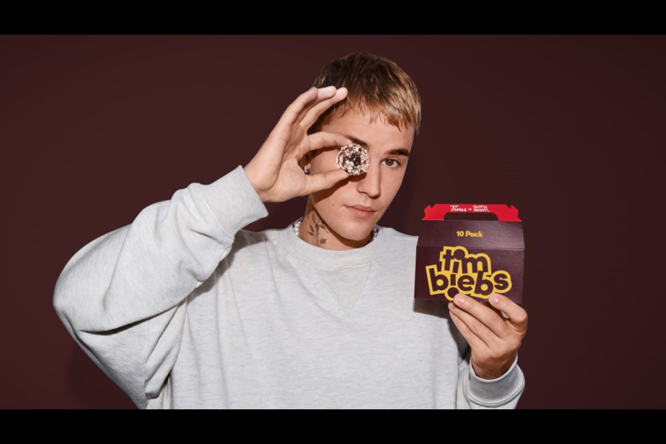 Canadian pop superstar Justin Bieber partners with Tim Hortons for new Timbit flavours and related merchandise. Photo submitted.