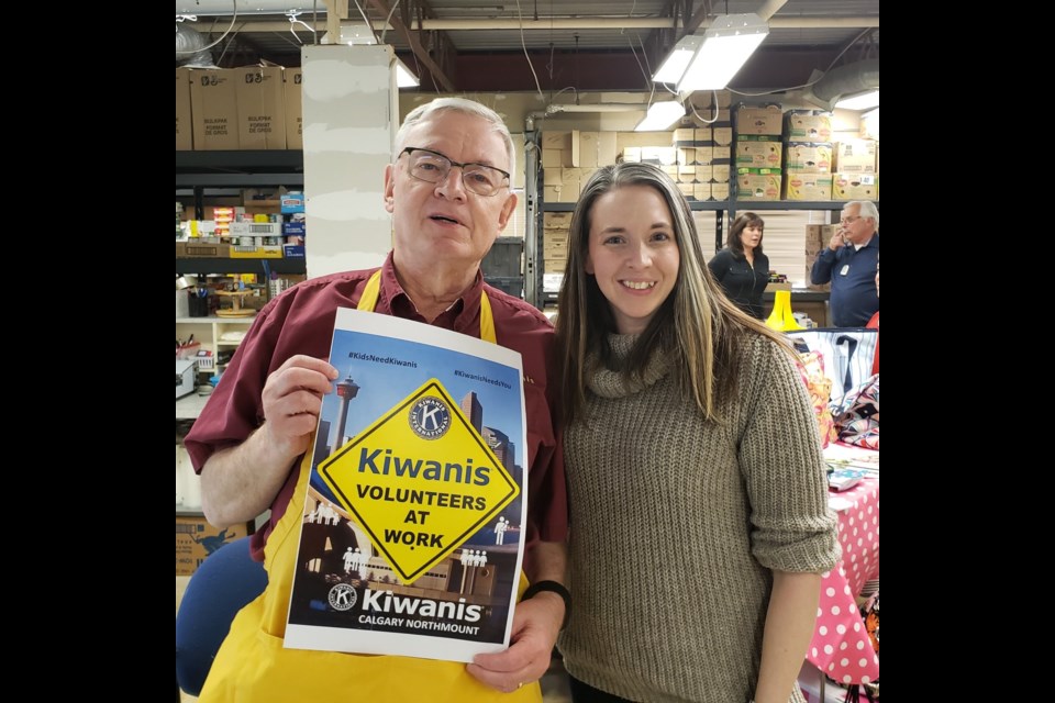 Dirk Bannister with Tina Petrow, Airdrie city councillor, in the spring of 2020, when Kiwanis partnered with Soap for Hope YYC to get sanitizers to Calgary and Airdrie’s vulnerable population. Photo submitted.