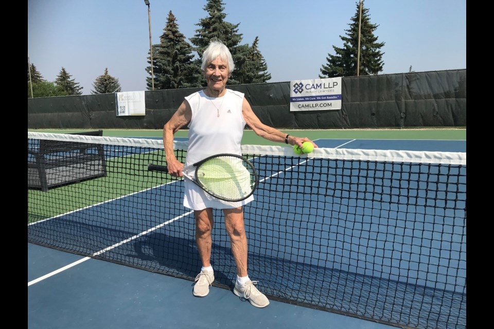 Joyce Cutts, 91, plays tennis three mornings a week at Edmonton's Capilano Tennis Club. Photo: Gary Poignant