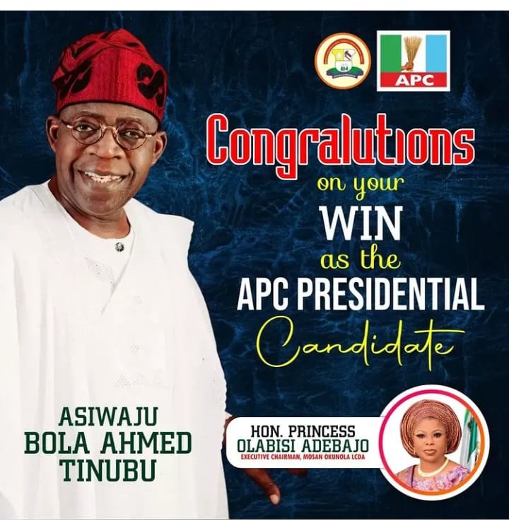 Adebajo congratulates Asiwaju Tinubu for emerging as APC presidential