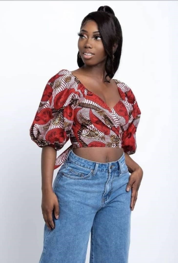 Off shoulder ankara tops with sales jeans