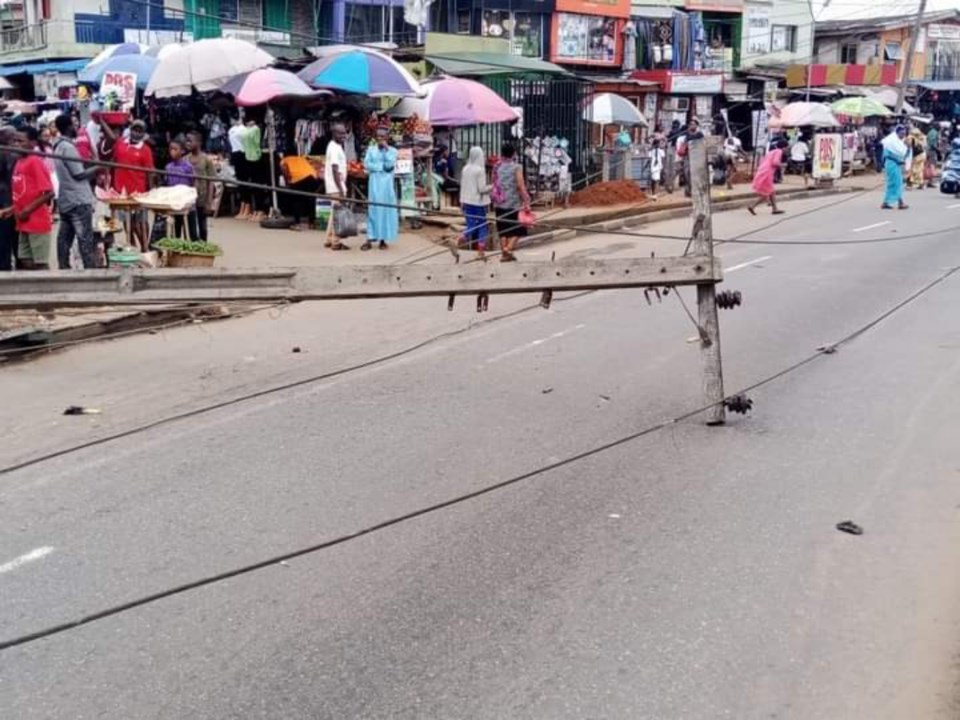 Fallen electric pole at Egbeda