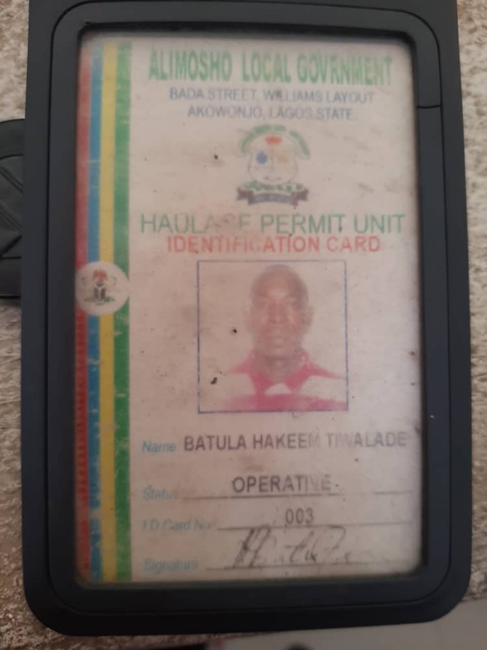 Recovered identity card