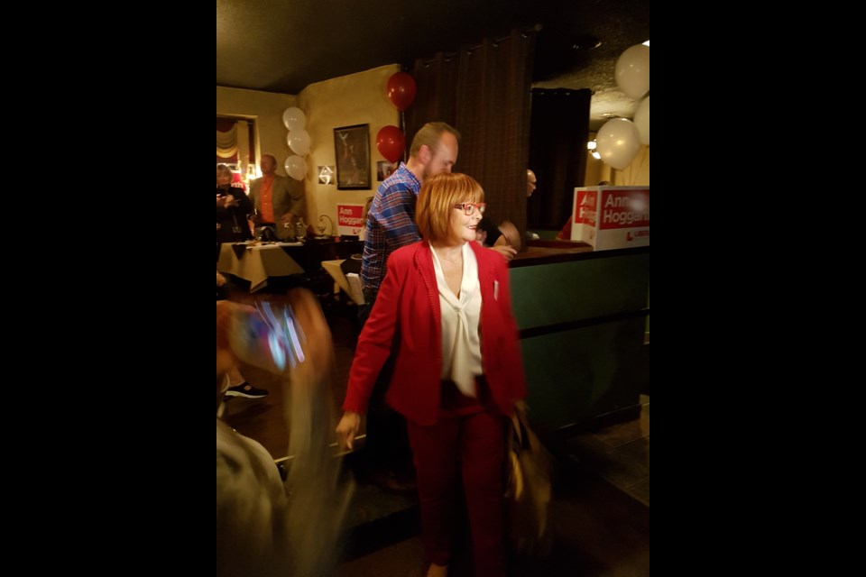 Ann Hoggarth arrives at Town and Country Steakhouse after news of her Barrie-Innisfil loss. Shawn Gibson for BarrieToday