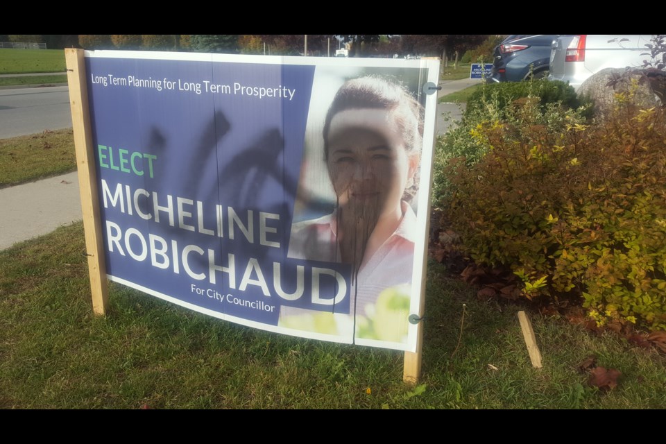 One of many signs damaged on the campaign trail during these City of Barrie municipal elections.
Photo submitted by Micheline Robichaud