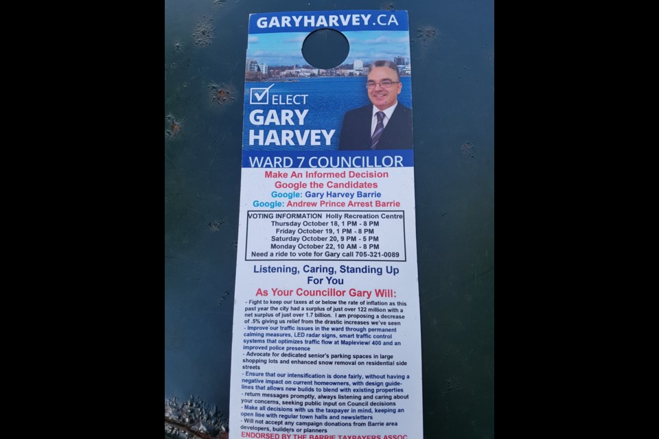 This is the pamphlet being circulated in Ward 7 by candidate Gary Harvey. Shawn Gibson for BarrieToday