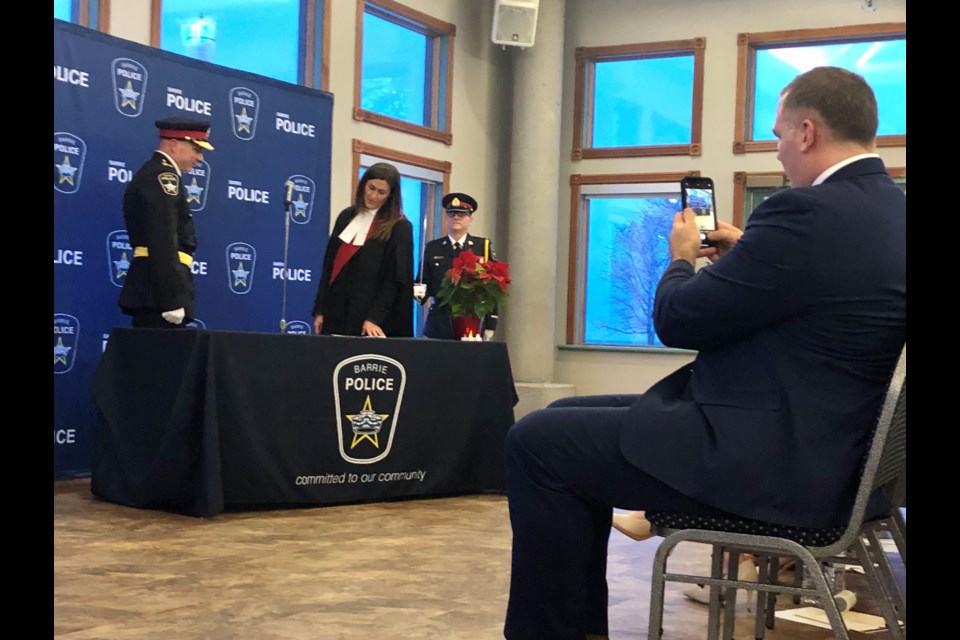 Rich Johnston was installed as Barrie's new police chief during a change-of-command ceremony Thursday at the Southshore Centre.