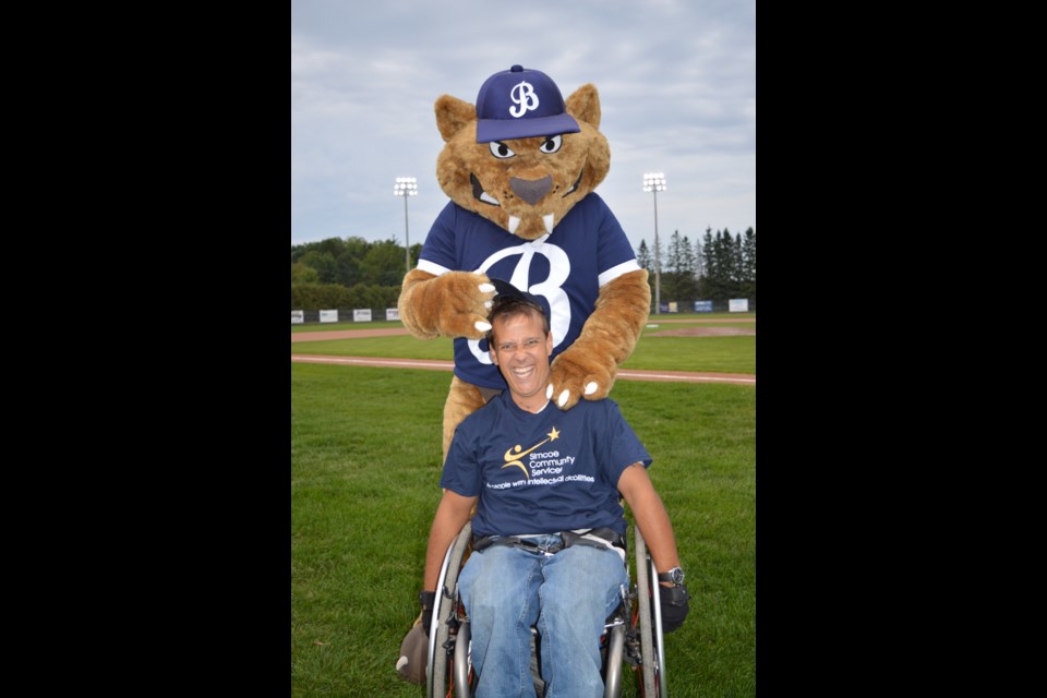 The Baycats mascot Cool Cat poses with baseball superstar Jordan Downing. submitted photo