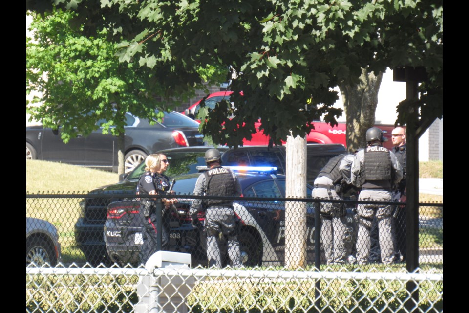 Heavy police presence in the Steel and Cook Streets area this morning. Shawn Gibson for BarrieToday                                    