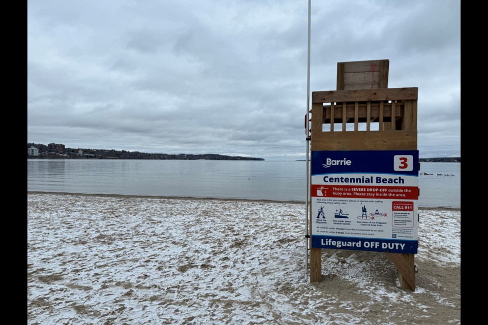 Kempenfelt Bay shows no sign of freezing over as of Jan. 1, 2024.