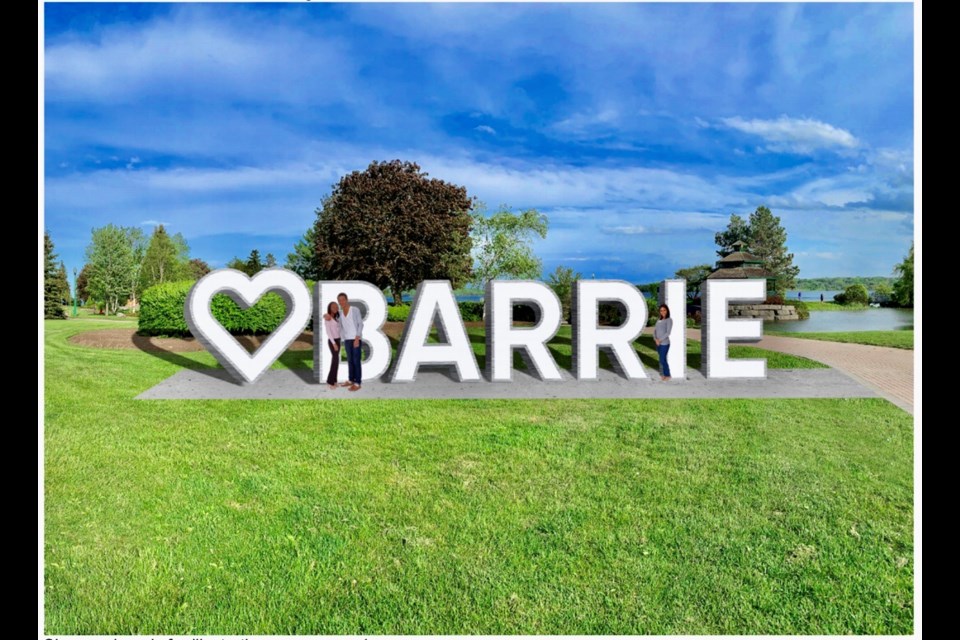 This rendering shows what a landmark sign could look like if located in Barrie's Heritage Park.