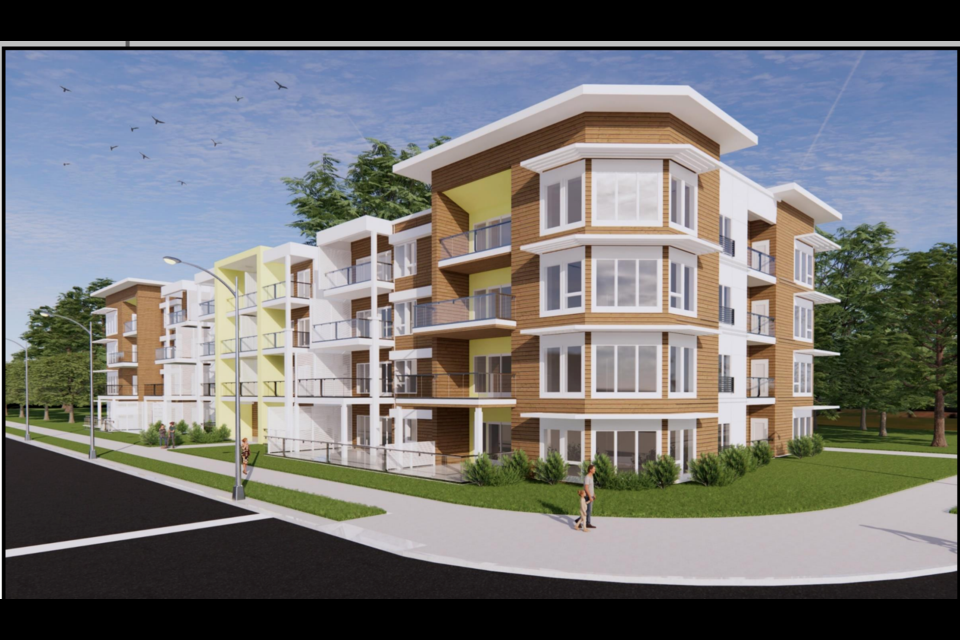 Rendering of a low-rise apartment building proposed for Harvie Road in south-end Barrie.