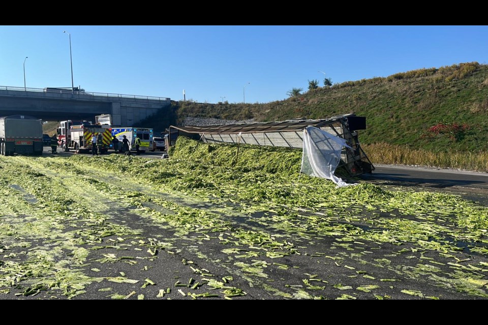 All southbound lanes of Highway 400 south of Highway 9 are expected to be closed for several hours while crews clean up celery that spilled as a result of a tractor trailer rollover.