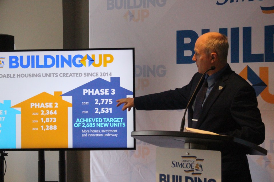 Simcoe County Warden Basil Clarke talks about how the county surpassed its goal of creating 2,685 affordable housing units across the county. | Nikki Cole/BarrieToday