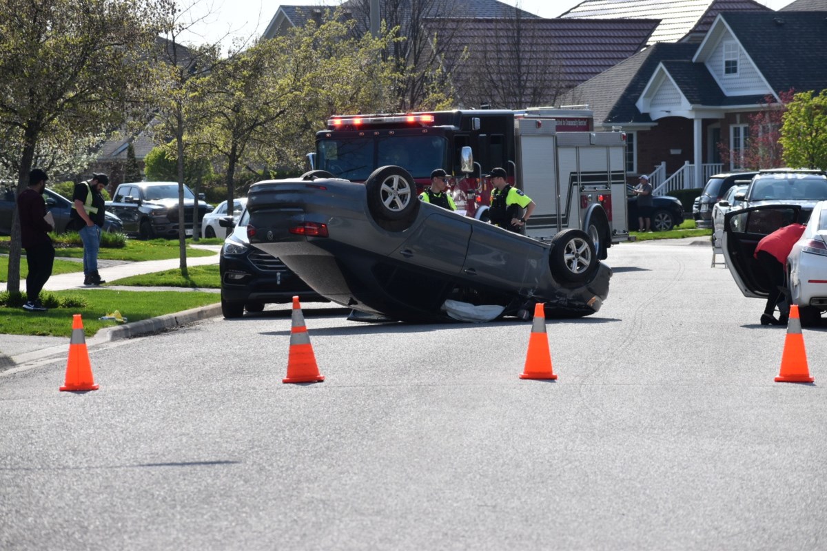 'A passenger car struck a car that was parked on the road and rolled,' Barrie police official says of incident on Empire Drive