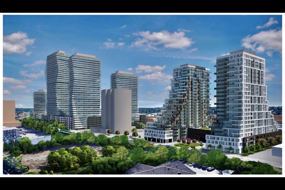 At 41 and 43 Essa Rd., and 259 and 273 Innisfil St., Tonlu Properties wants to develop four buildings of 20, 29, 35 and 37 storeys for 1,267 residential apartments. Tonlu also wants to develop two residential towers of 24 and 26 storeys with a total of 565 residential units, along with a four-storey garage podium, at nearby 17 and 27 Jacob’s Terrace.