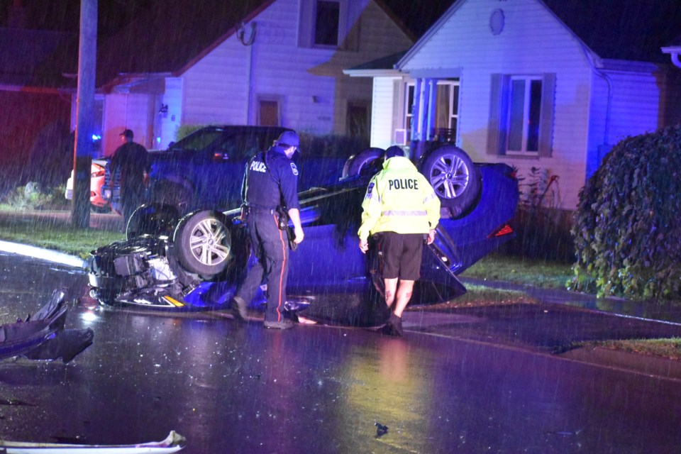 A 56-year-old woman has been charged with careless driving following a rollover on Donald Street in Barrie on Aug. 18, 2023.