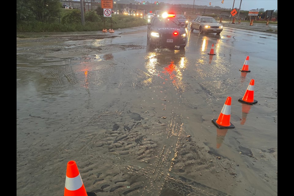 Barrie police helped close off the area near Fairview and Essa roads on Sunday, Aug. 21 after significant rainfall cause flooding in the area.
