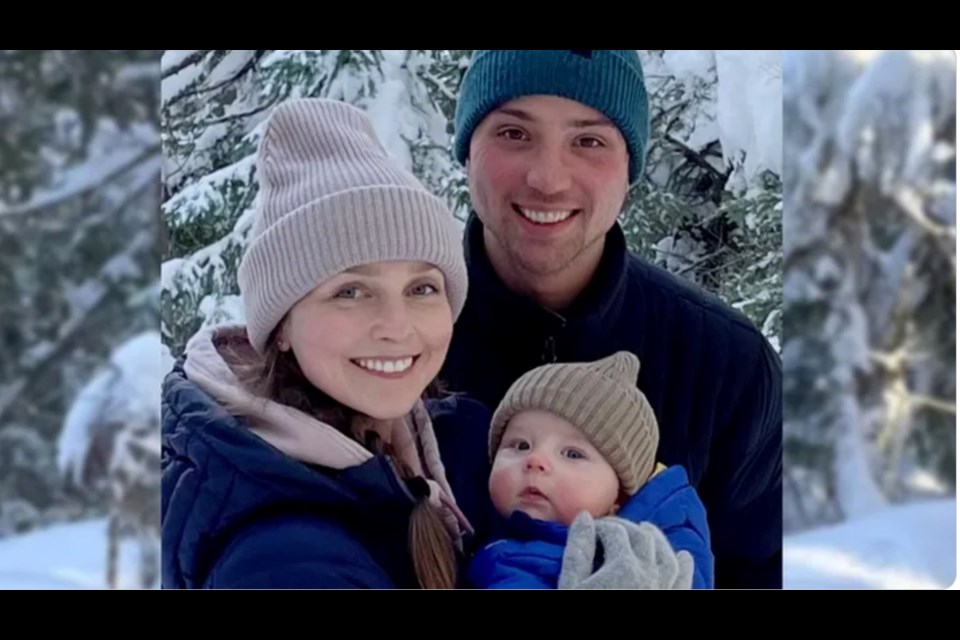 Alexandra Paul, shown here with her 10-month-old son Charlie and husband Mitch Islam, was killed in a seven-vehicle crash in  Melancthon Township on Aug. 22, 2023.