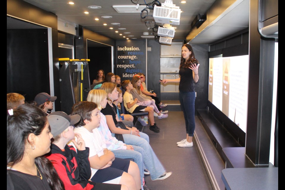 Grade 6 students at Forest Hill Public School in Midhurst  had the opportunity learn aboard the Tour for Humanity mobile classroom when it made a local stop earlier this week.