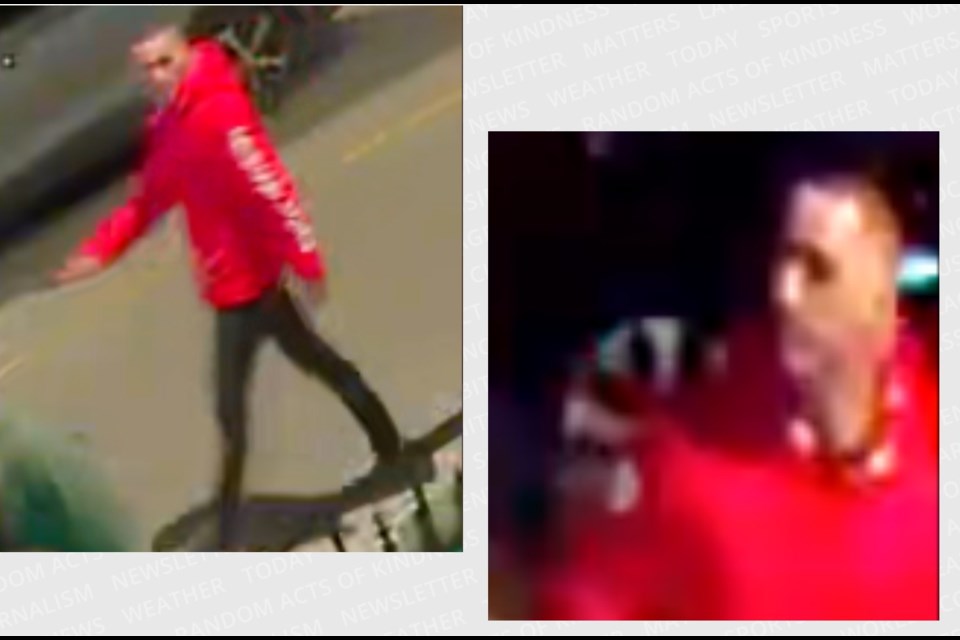 Barrie police have released these images of a suspect wanted in connection to a downtown assault on Oct. 16. 